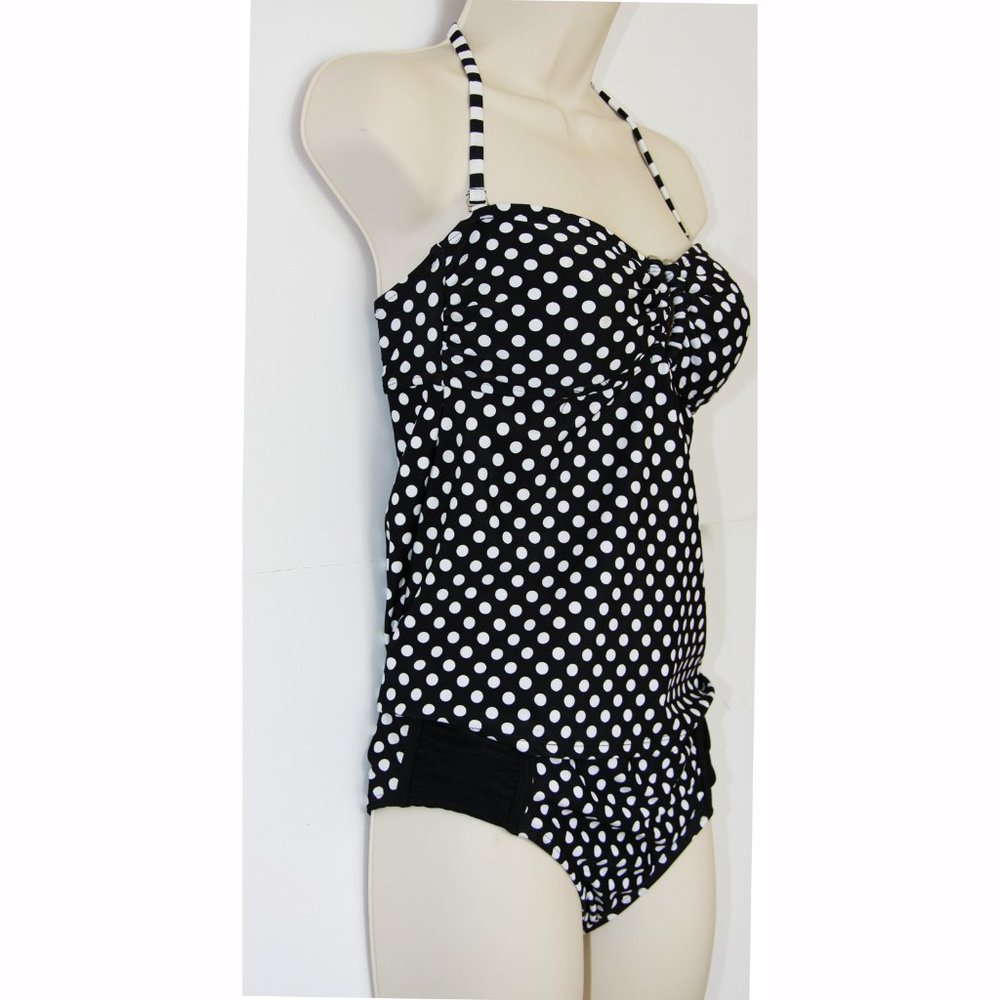 SMALL Retro Swimsuit Set Tankini Bikini Top Bottom 2-piece Polka Dot VTG Style